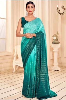 Sari brodé en bleu sarcelle SR17665