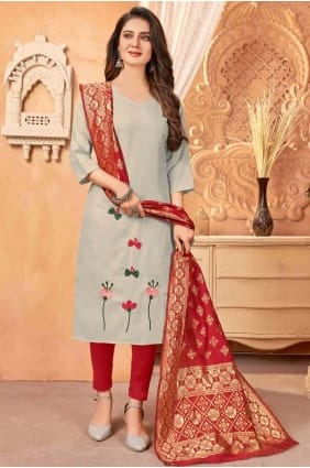 Embroidered Salwar Kameez in Off white SK13876