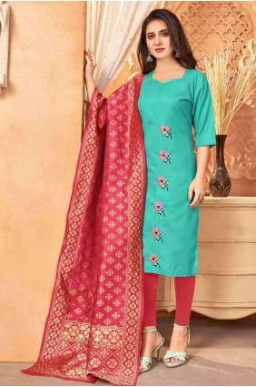 Embroidered Salwar Kameez in Sea green SK13877