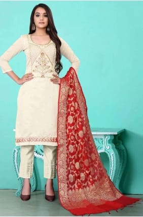 Chanderi Salwar Kameez en blanc SK13884