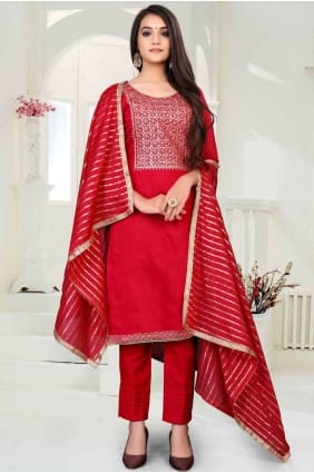 Salwar Kameez brodé en rouge SK13908