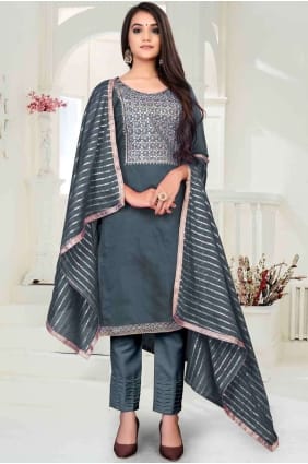 gris chanderi salwar kameez SK13909