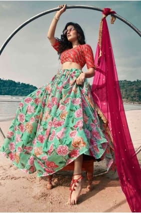 Soie Lehenga Choli bleu ciel avec fil LC3738