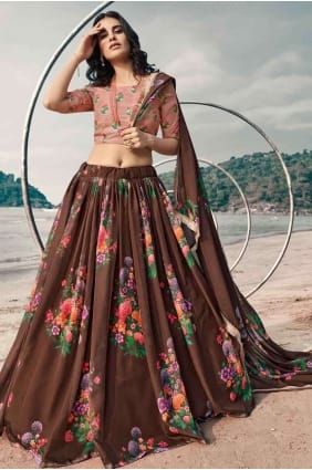cratère brun lehenga choli en soie avec fil LC3744