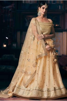 filet crème zari lehenga choli avec dupatta LC3747