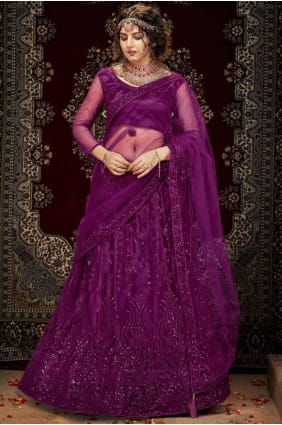 raisin violet lehenga choli avec filet à paillettes LC3750