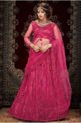 net lehenga choli avec paillettes en rose brûlé LC3751