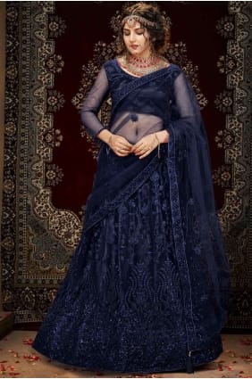 Filet à paillettes Lehenga Choli en bleu Mirage avec Dupatta LC3752