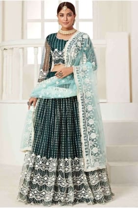 lehenga choli vert dans un filet de fil LC3907