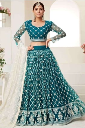 filet sarcelle vert lehenga choli avec dupatta LC3909