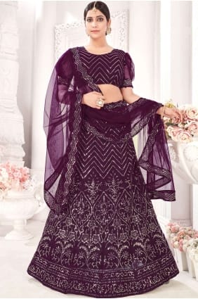 net party lehenga choli avec imprimé dans le vin LC4145