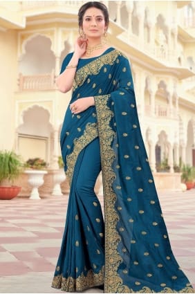 tenue de soirée en soie sari en mor pêche avec broderie SR19001