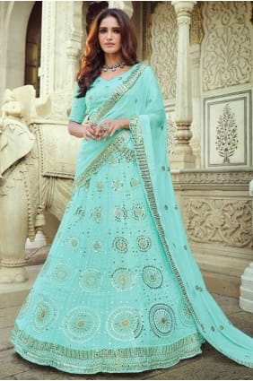 fil de georgette bleue lehenga choli avec dupatta LC3923