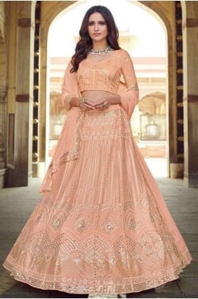 fil georgette lehenga choli à la pêche avec dupatta LC3924
