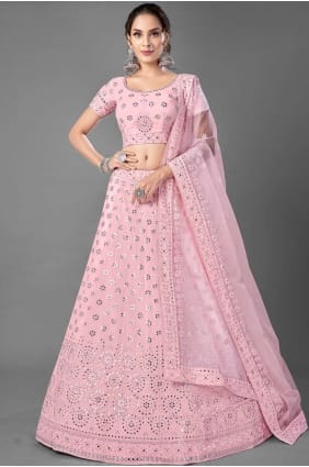 georgette mariage lehenga choli en rose avec fil LC4167
