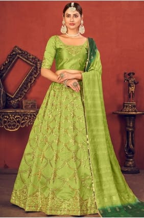 pista vert brodé art soie party lehenga choli LC4179