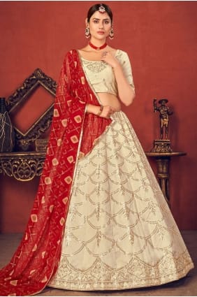 art soie party lehenga choli avec brodé en beige LC4180