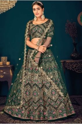 georgette verte brodée mariage lehenga choli avec dupatta LC4048
