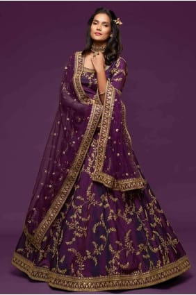 fil art soie mariage lehenga choli en violet avec dupatta LC4067