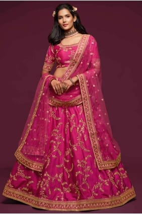 fil de soie d’art rose mariage lehenga choli avec dupatta LC4070