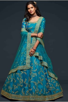 fil art soie mariage lehenga choli en bleu sarcelle avec dupatta LC4071