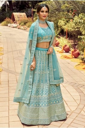 organza brodé mariage lehenga choli in turqouise LC4239