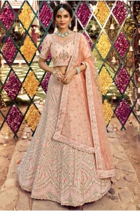 pêche mariage lehenga choli en crêpe brodée LC4244