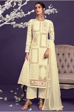 georgette salwar kameez brodé jaune SK14142
