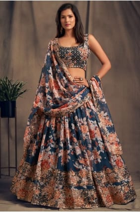 fête organza lehenga choli avec imprimé LC4514