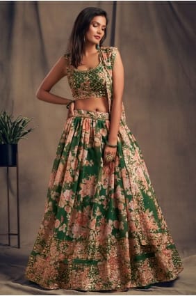 parti organza imprimé lehenga choli en vert LC4515