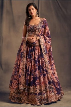 organza party lehenga choli avec imprimé en violet LC4518