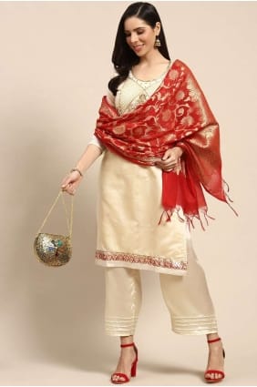 salwar kameez blanc cassé en chanderi avec tissage SK14250