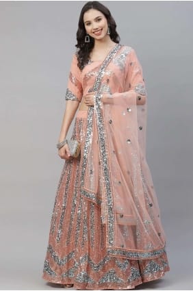 costume lehenga de fête brodé en filet de pêche LC4544