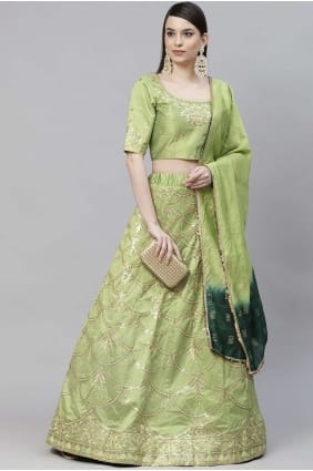 partie lehenga choli en soie d'art pista avec broderie LC4566