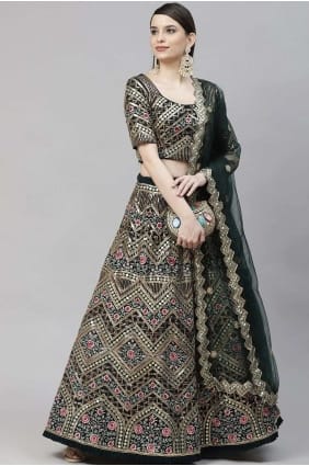 partie verte brodée lehenga choli en georgette LC4571