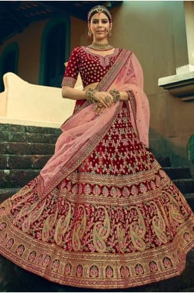 choli de lehenga de mariage brodé de velours marron avec dupatta LC4588