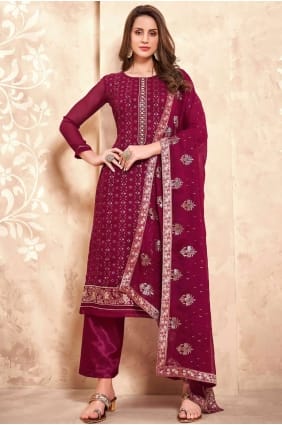 Georgette Salwar Kamezez avec un travail de broderie de designer lourd, travail à la main en marron SK14177