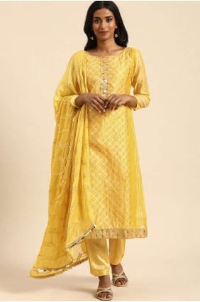 Salwar Kamezez en chanderi jaune modal avec GOTA TRAVAIL SK14205