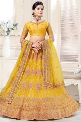 Mariage jaune Lehenga Choli avec Dori, broderie de fil, filet de travail en diamant LC4472