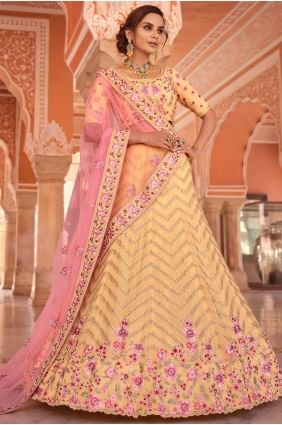 georgette brodée mariage lehenga choli en jaune avec dupatta LC4595