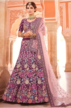 crêpe vin mariage lehenga choli en brodé LC4596