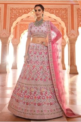 mariage lehenga choli en crêpe gris avec brodé LC4600