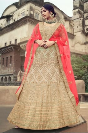 choli de lehenga de mariage beige satiné brodé avec dupatta LC4617