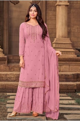 costume sharara eid rose brodé georgette avec dupatta SS0641