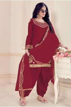 costume patiala marron avec soie brodée PS2379