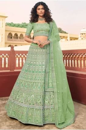 organza brodé vert mariage lehenga choli avec dupatta LC4658
