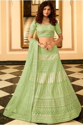 organza mariage lehenga choli en vert avec brodé LC4670