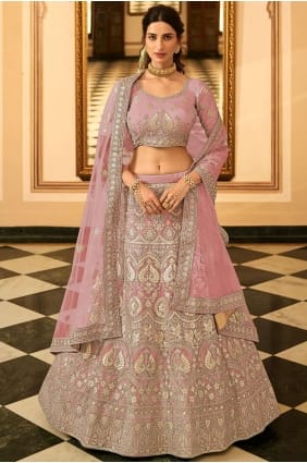mariage en organza brodé lehenga choli en rose bébé avec dupatta LC4672