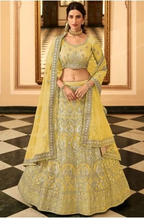 organza mariage lehenga choli avec brodé en jaune LC4673