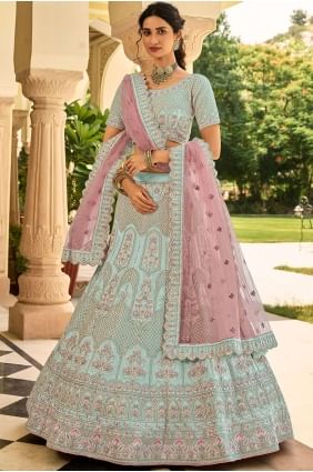 crêpe verte brodé mariage lehenga choli avec dupatta LC4685